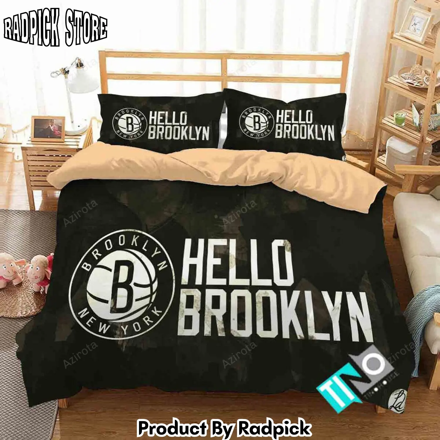 Radpick v6 brooklyn nets logo bedding set duvet cover pillow cases rp327559